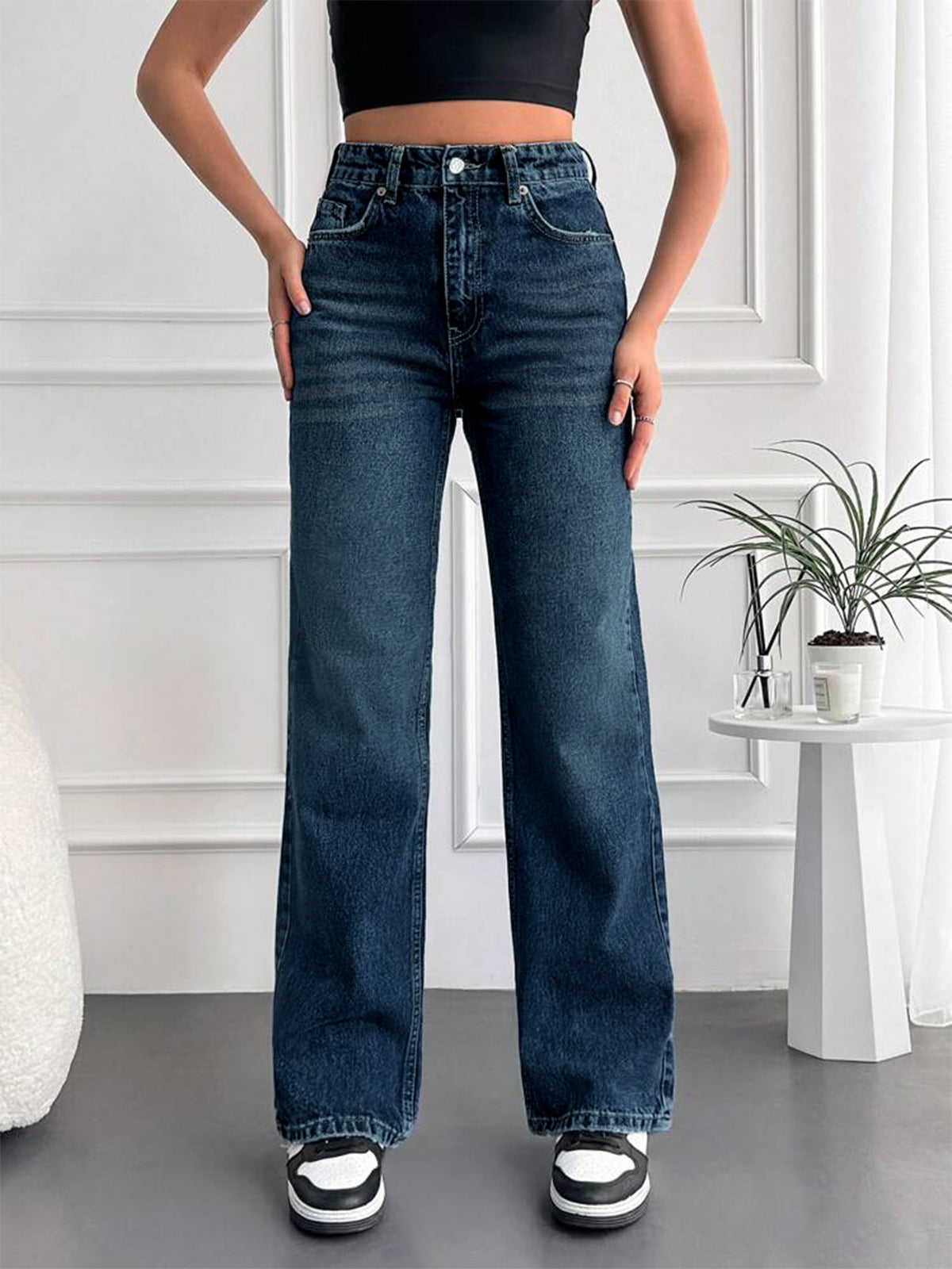 Slate Blue Tinted Stretchable Straight Fit Jeans