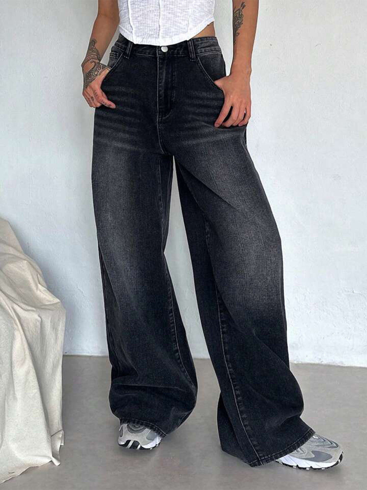 Retro Black Washed Super Wide Leg