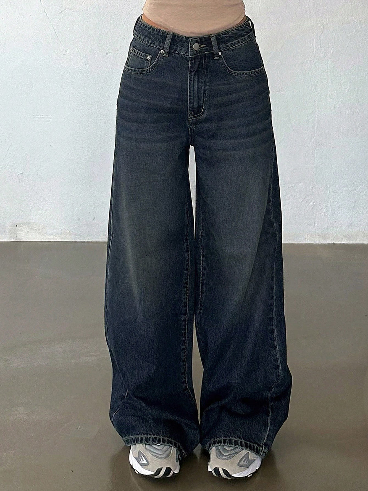 Retro Slate Blue Washed Super Wide Leg Jeans