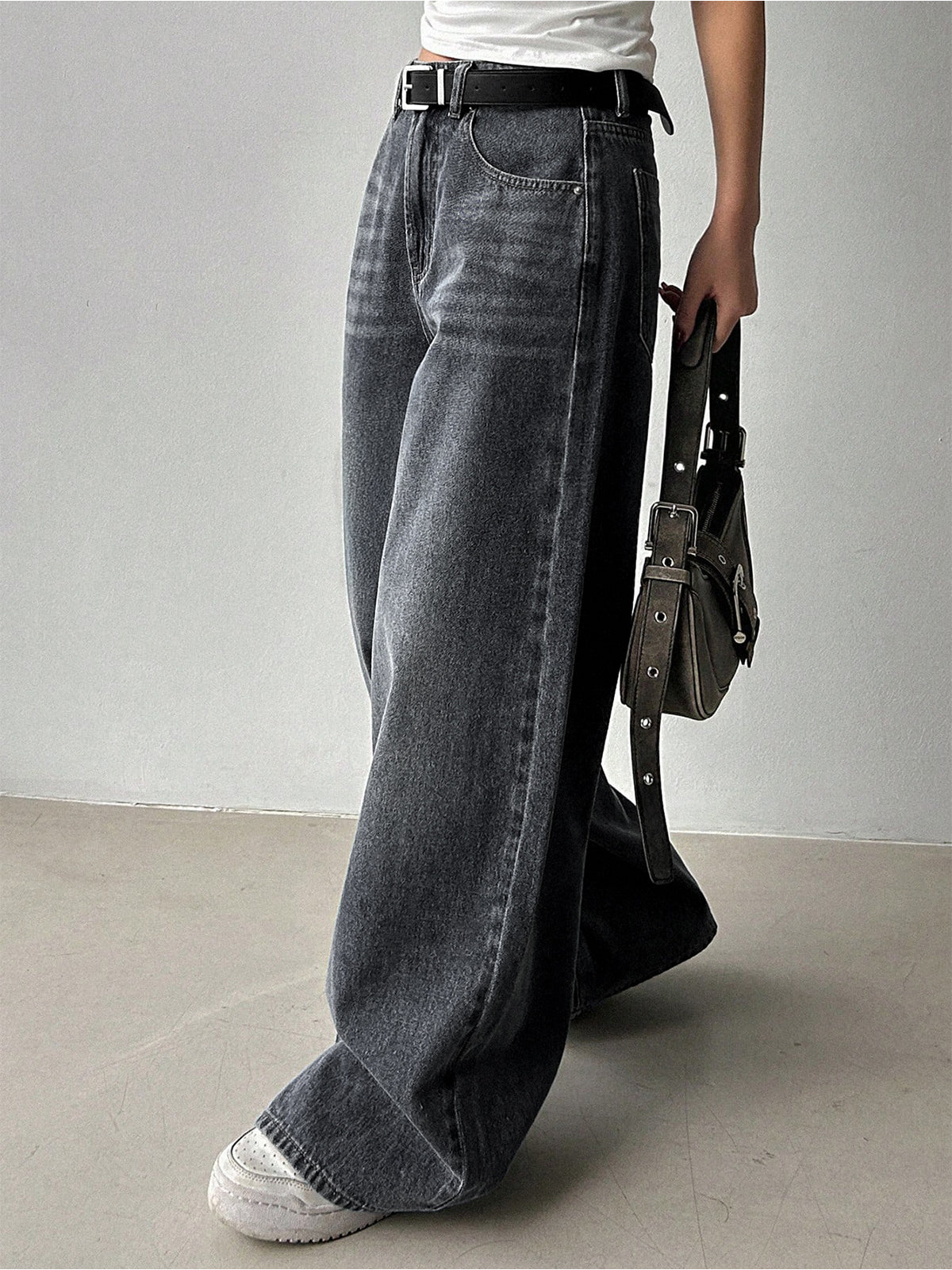 80'S Ash Grey Washed Super Wide Leg