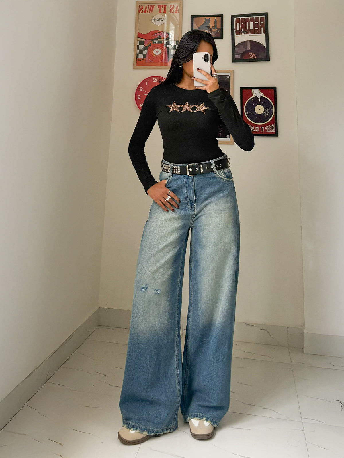 Airy Blue Washed Wide Leg Jeans