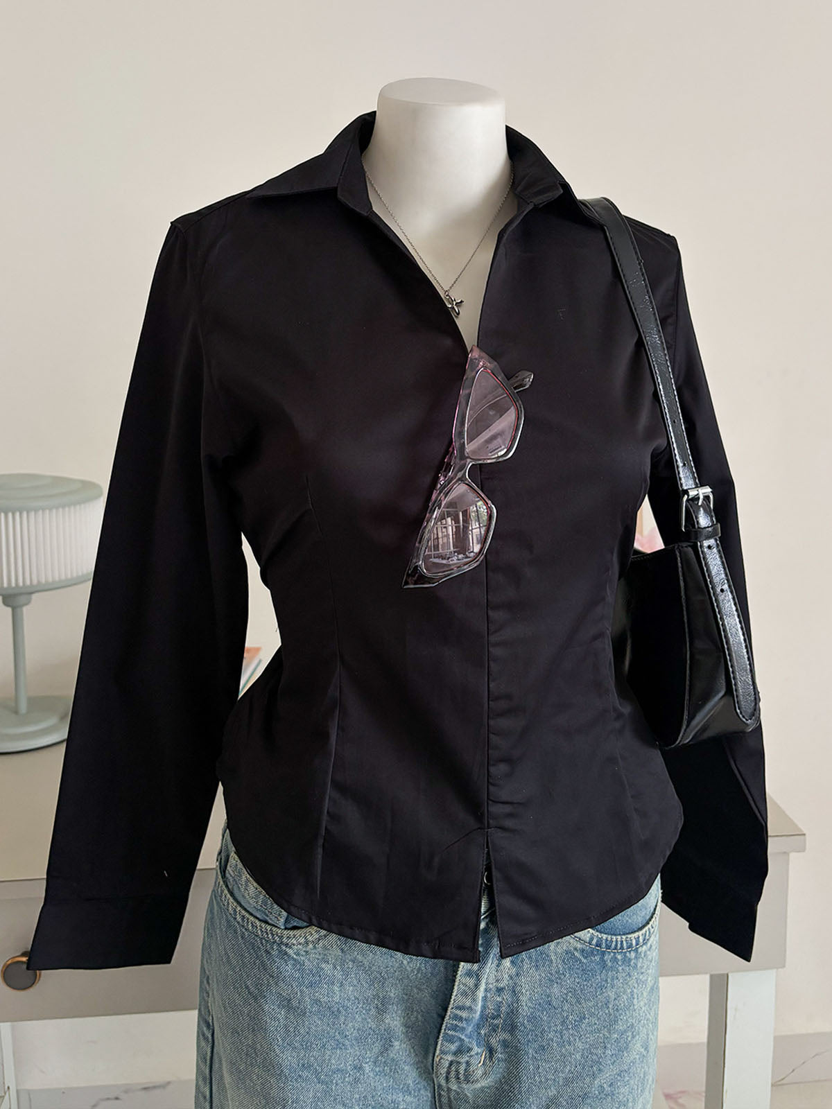 True Black Corset Fitted Shirt