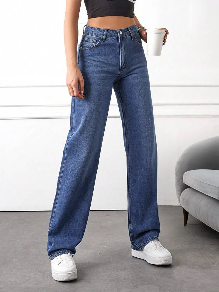 Marine Blue Washed Stretchable Straight Leg Jeans