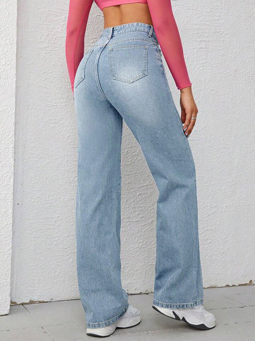 Cloud Blue Washed Straight Leg Jeans