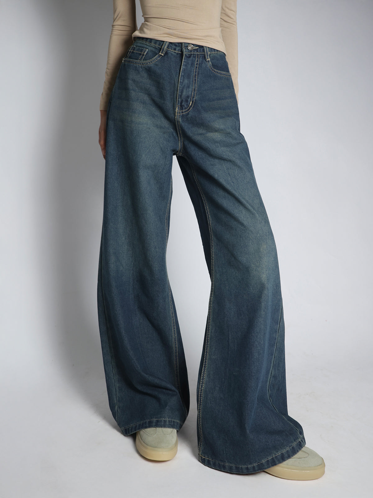 Retro Core Blue Tinted Ultra Wide Leg Jeans
