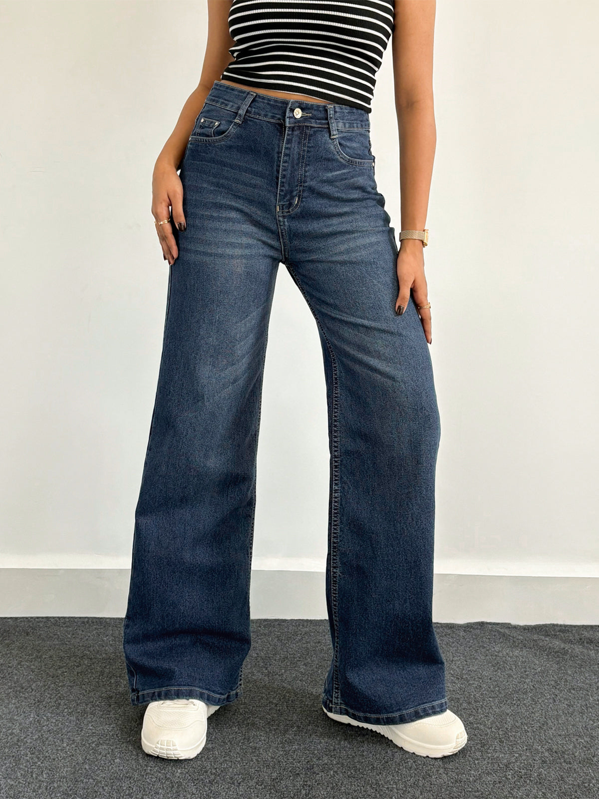 Luxe Vintage Blue Cat Whisker Stretchable Super Wide Leg Jeans