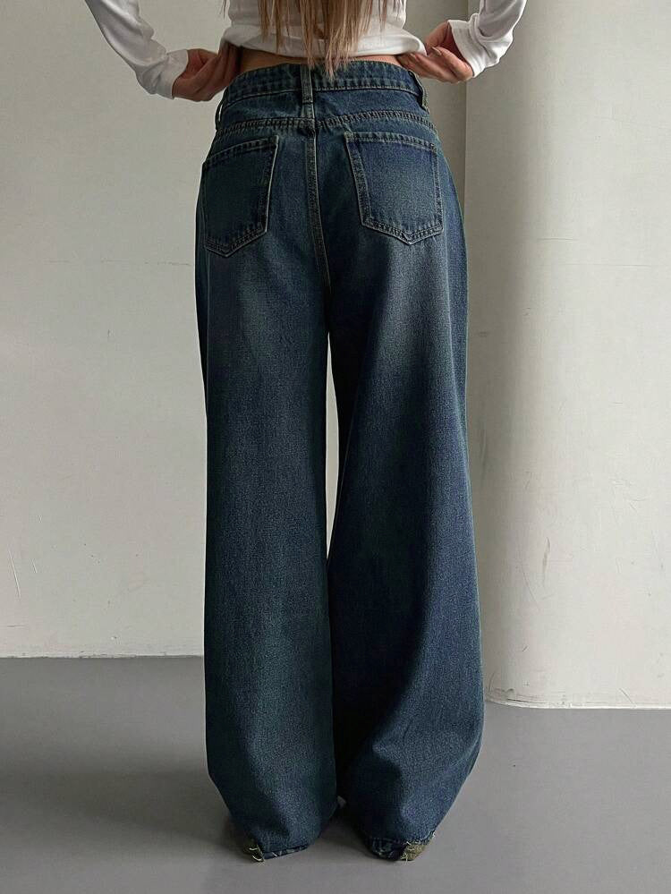 Shadow Blue Washed Y2K Super Wide Leg Jeans