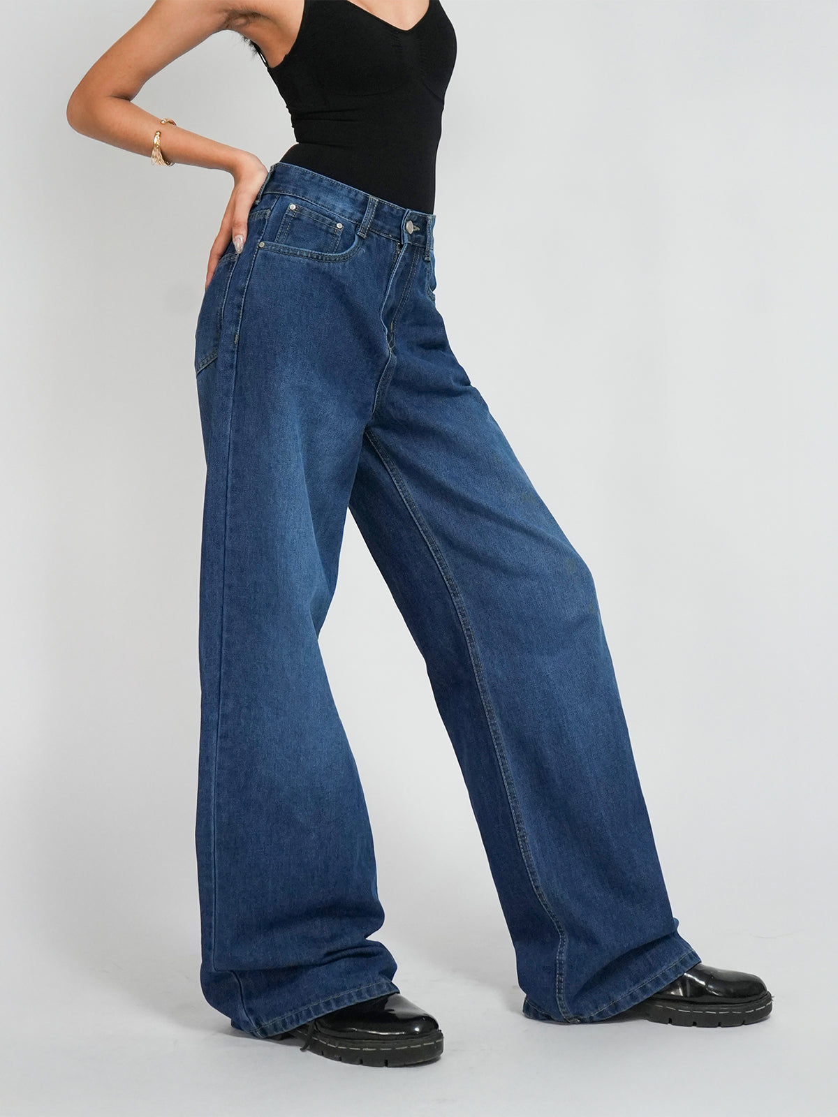 Classic Blue Washed Wide Leg Jeans