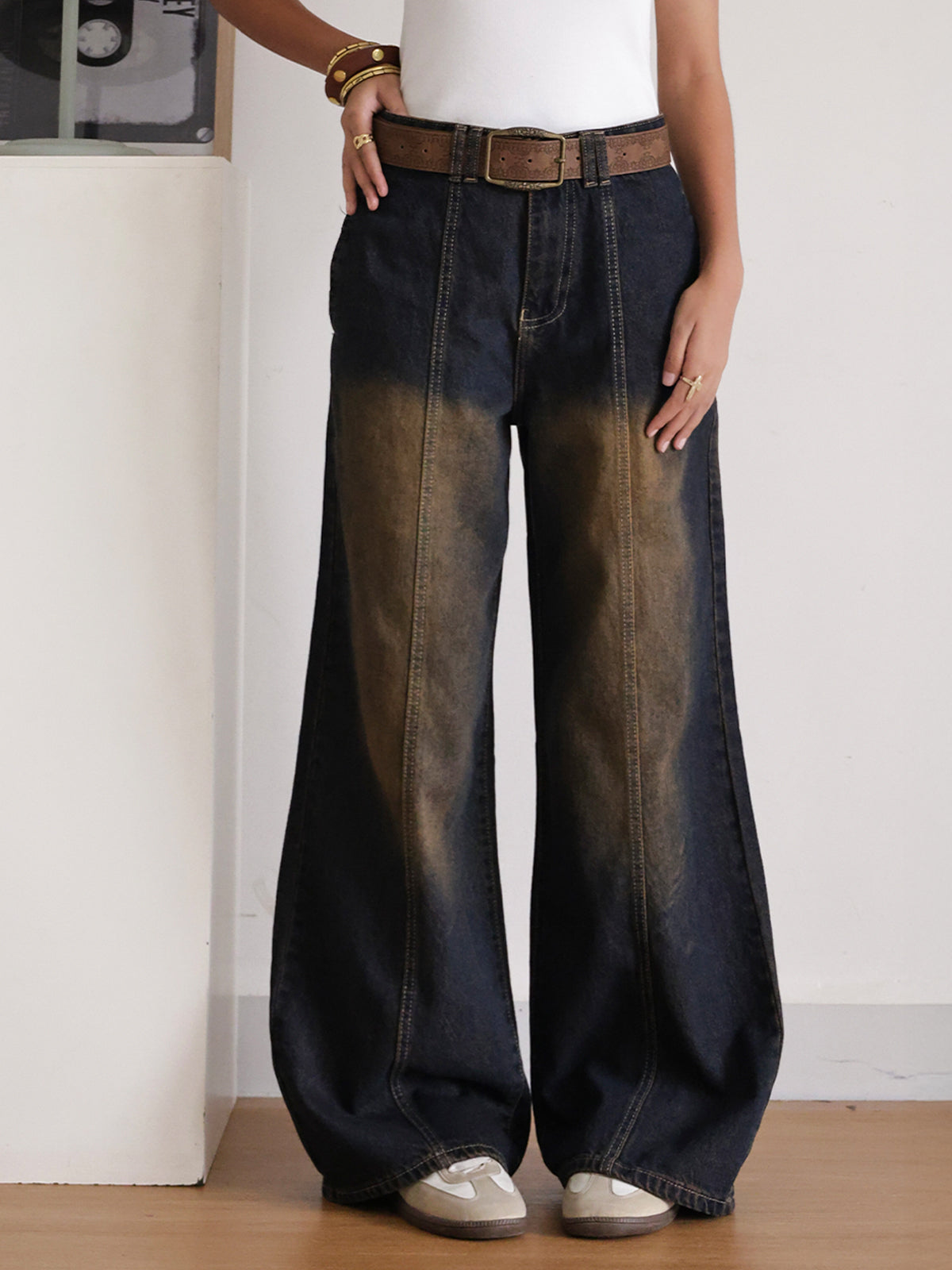 Riva Blue Panelled Super Wide Leg Jeans
