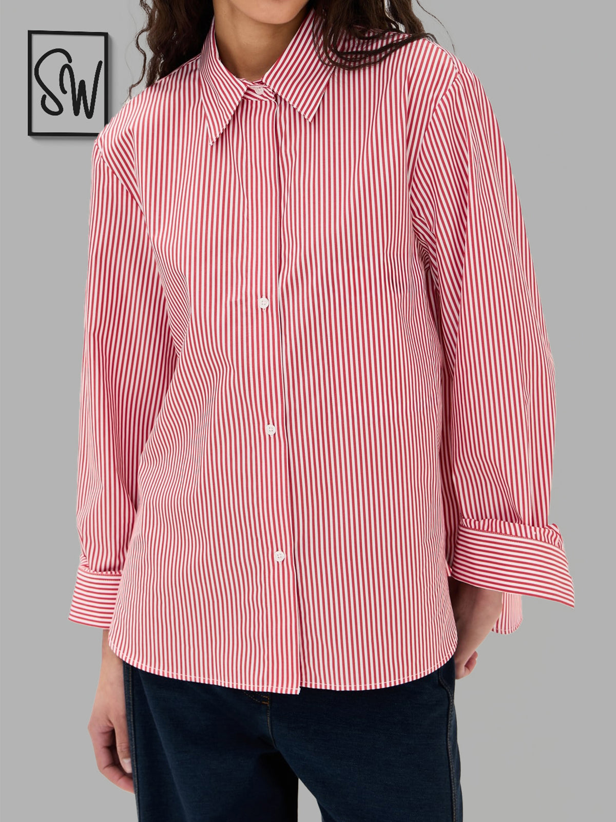 Strawberry Red Striped Drop Shoulder Shirt