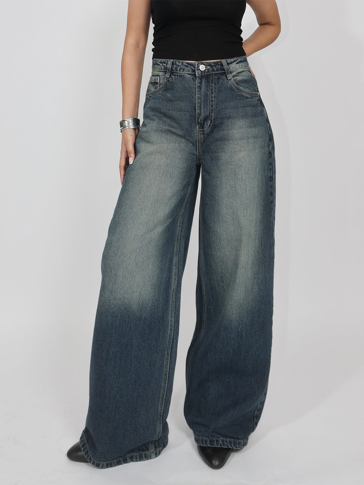 Oxford Blue Washed Wide Leg Jeans