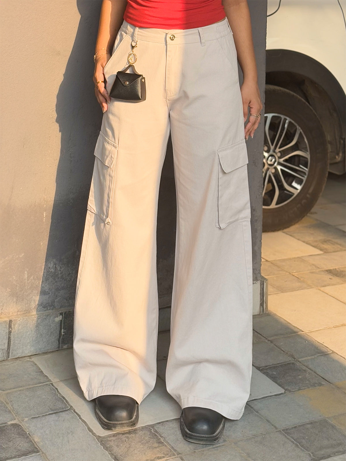 Smoke Grey Baggy Cotton Cargo Pants