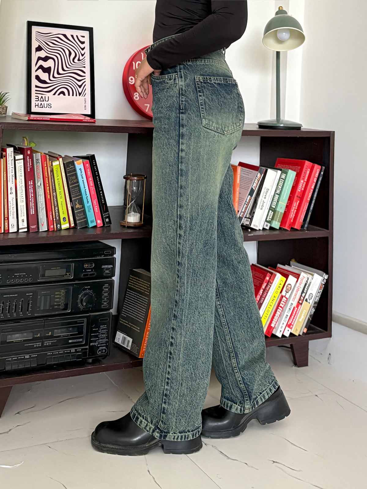 Cyber Green Acid Wash Straight Fit Jeans