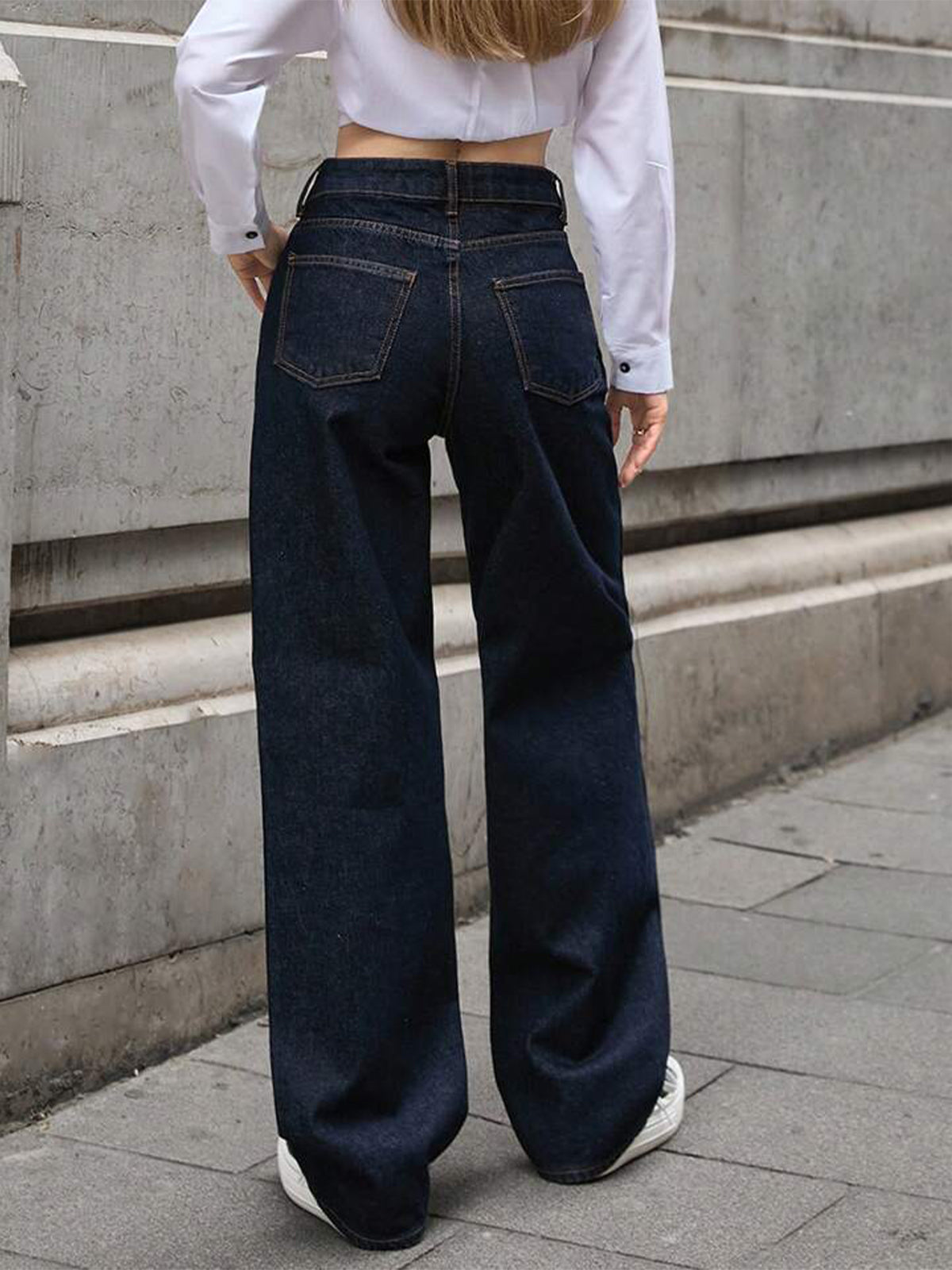 Contrast Stitch Indigo Blue Straight Fit Jeans