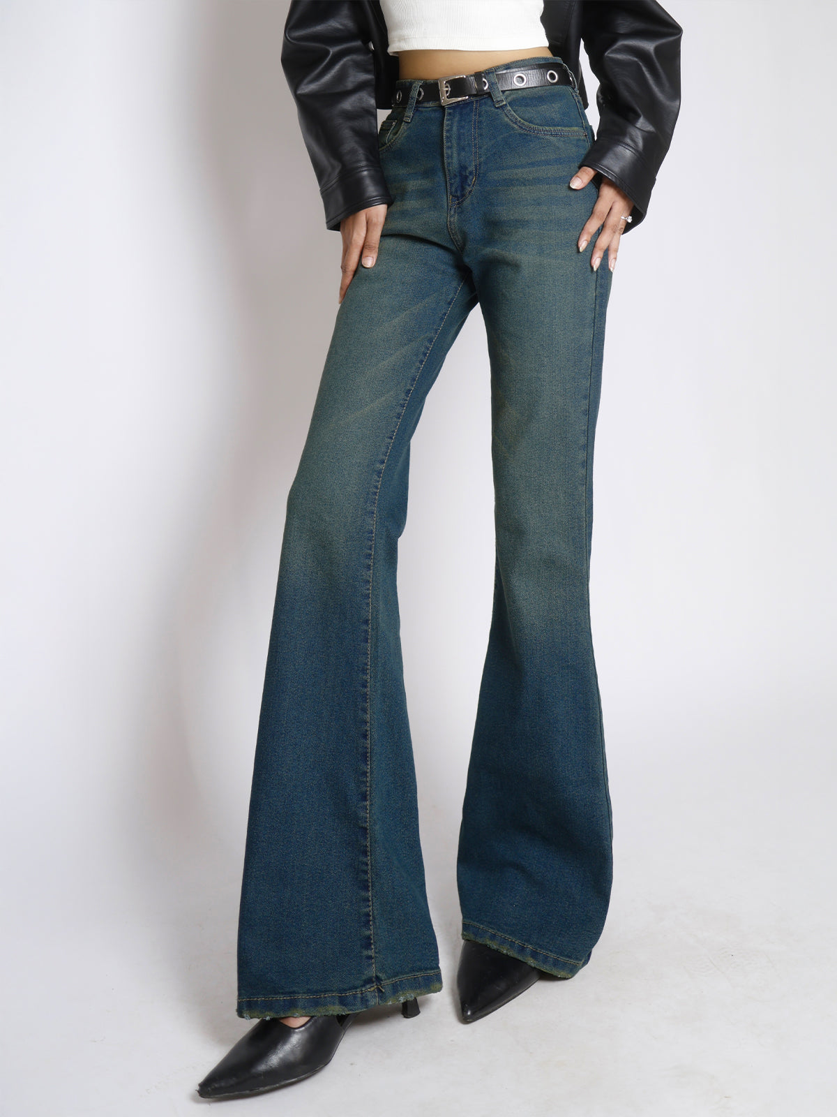 Celestial Green Tinted Y2K Bootcut Jeans