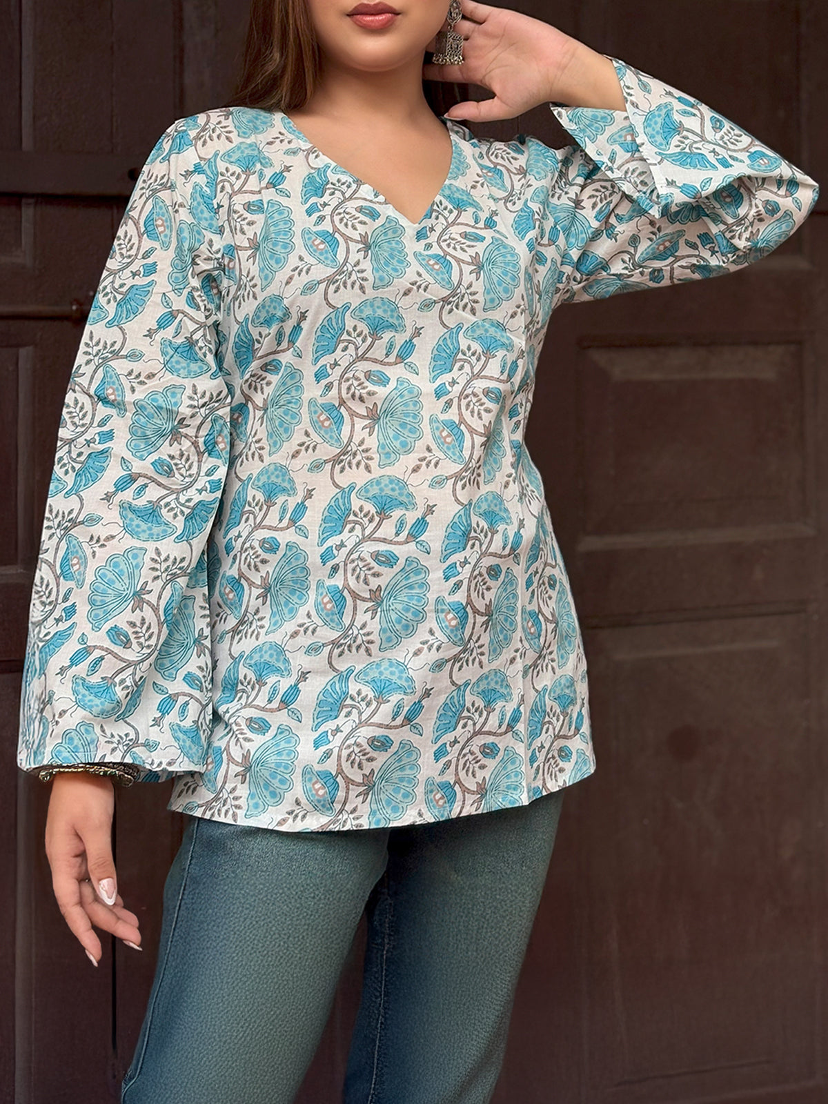 Garima V-Neck Flared Sleeve Short Kurti
