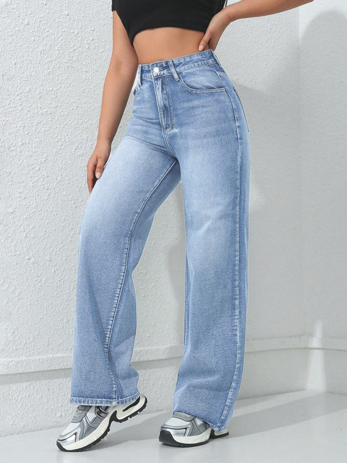 Ocean Blue Washed Straight Fit Jeans