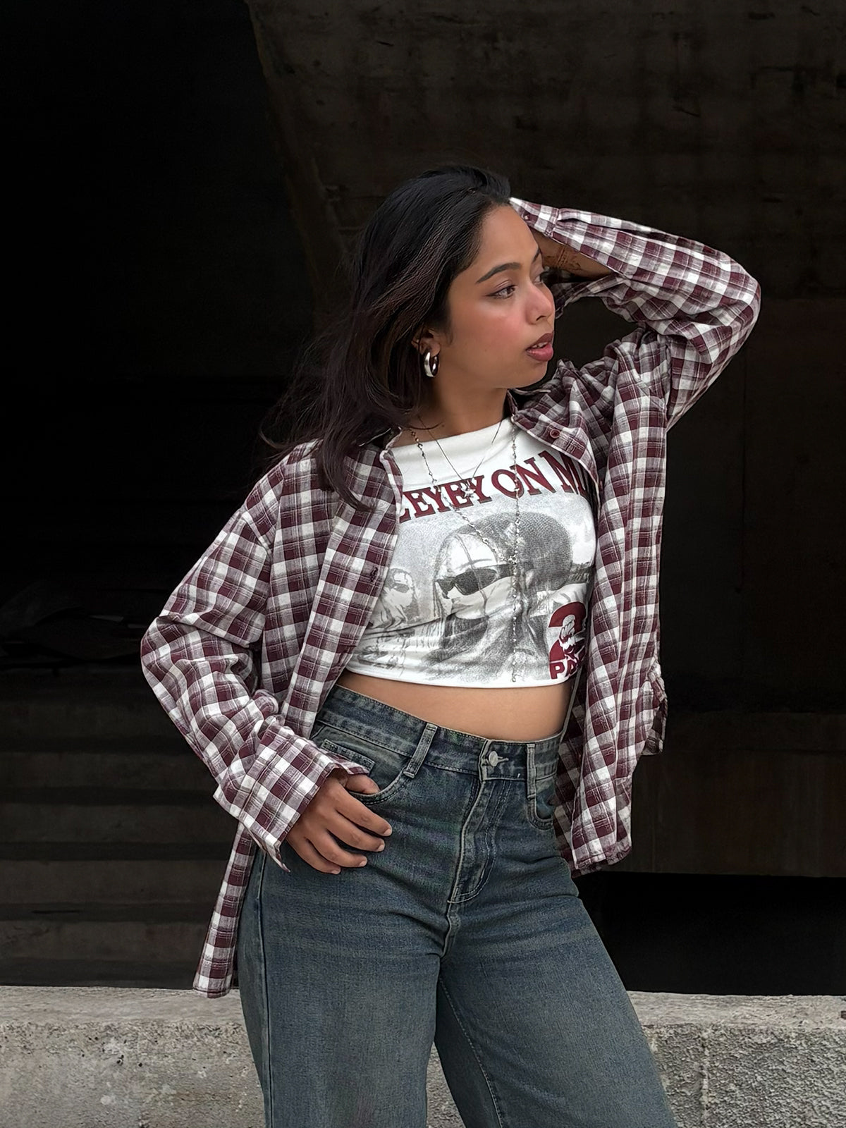 Rich Maroon Plaid Oversized Shirt