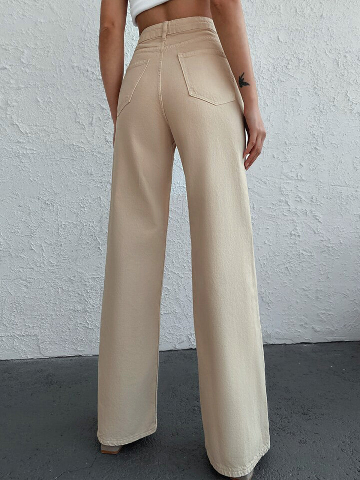 Beige Wide Leg Jeans