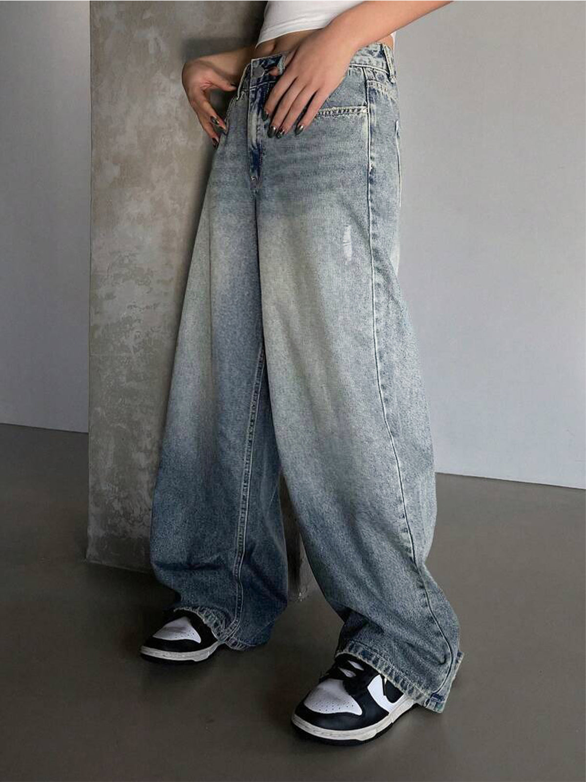 Smoke Blue Washed Wide Leg Jeans