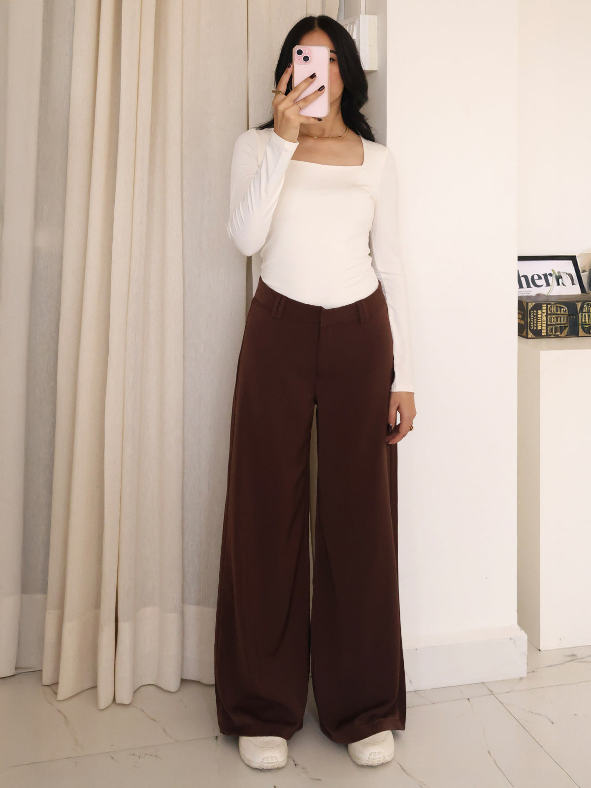 Chocolate Brown Low Waist Wide Leg Korean Pants