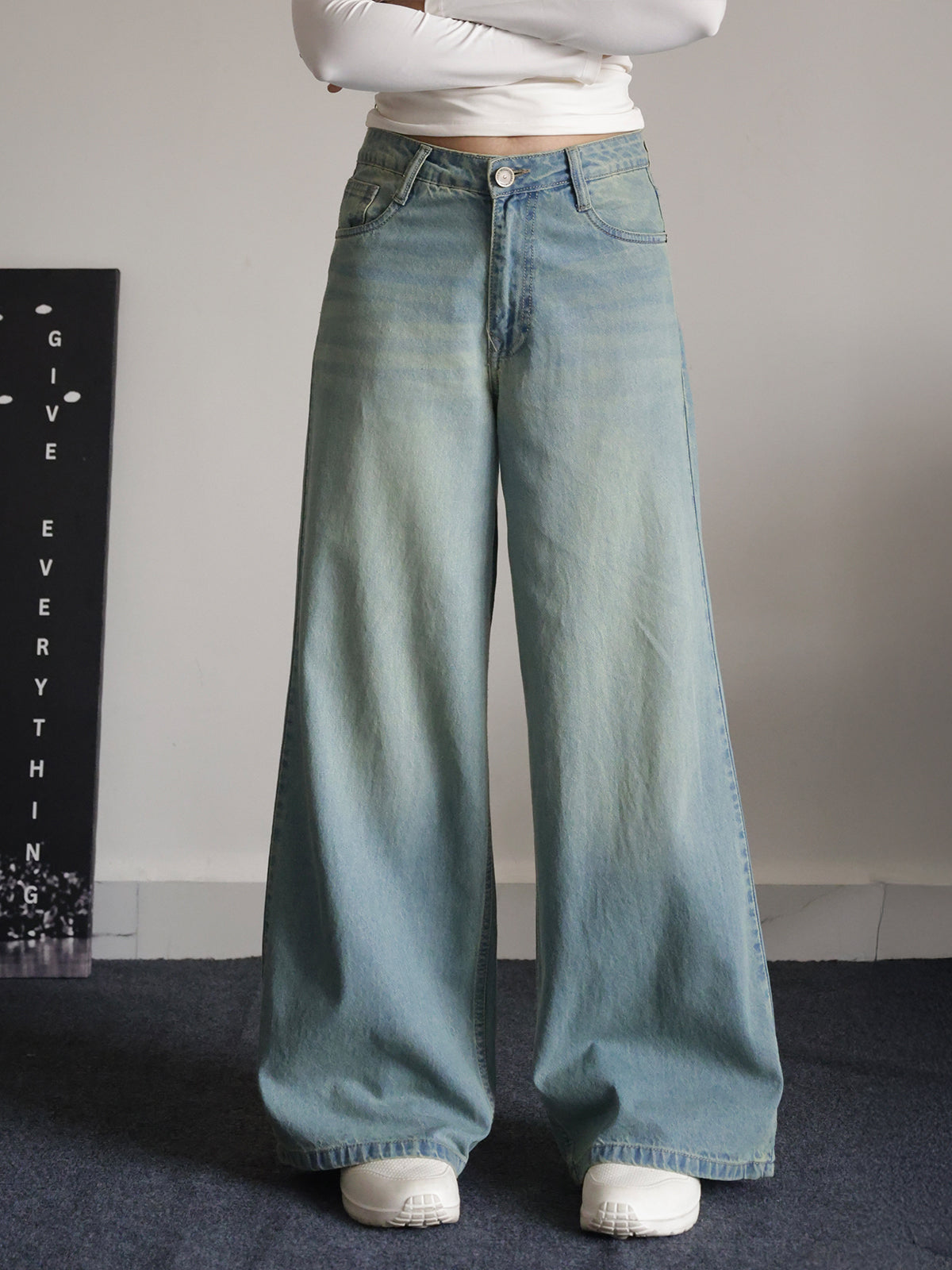 Arctic Blue Tinted Wide Leg Jeans