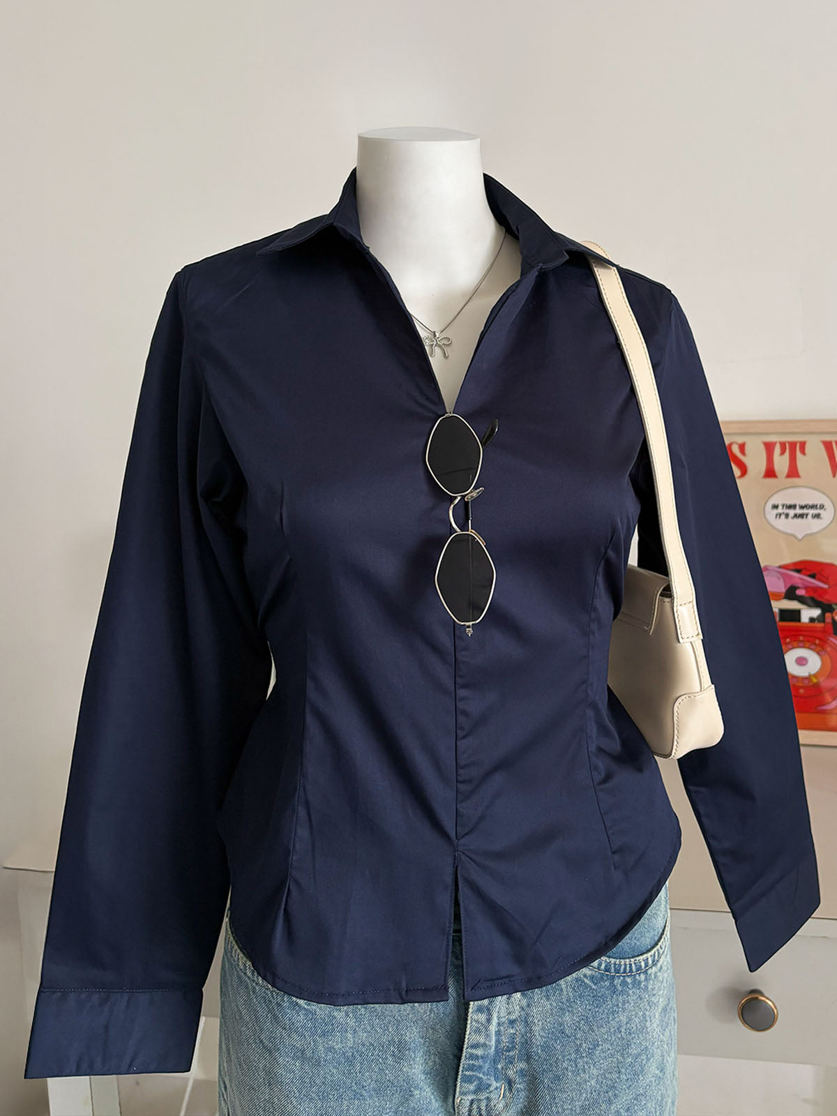 Deep Navy Corset Fitted Shirt