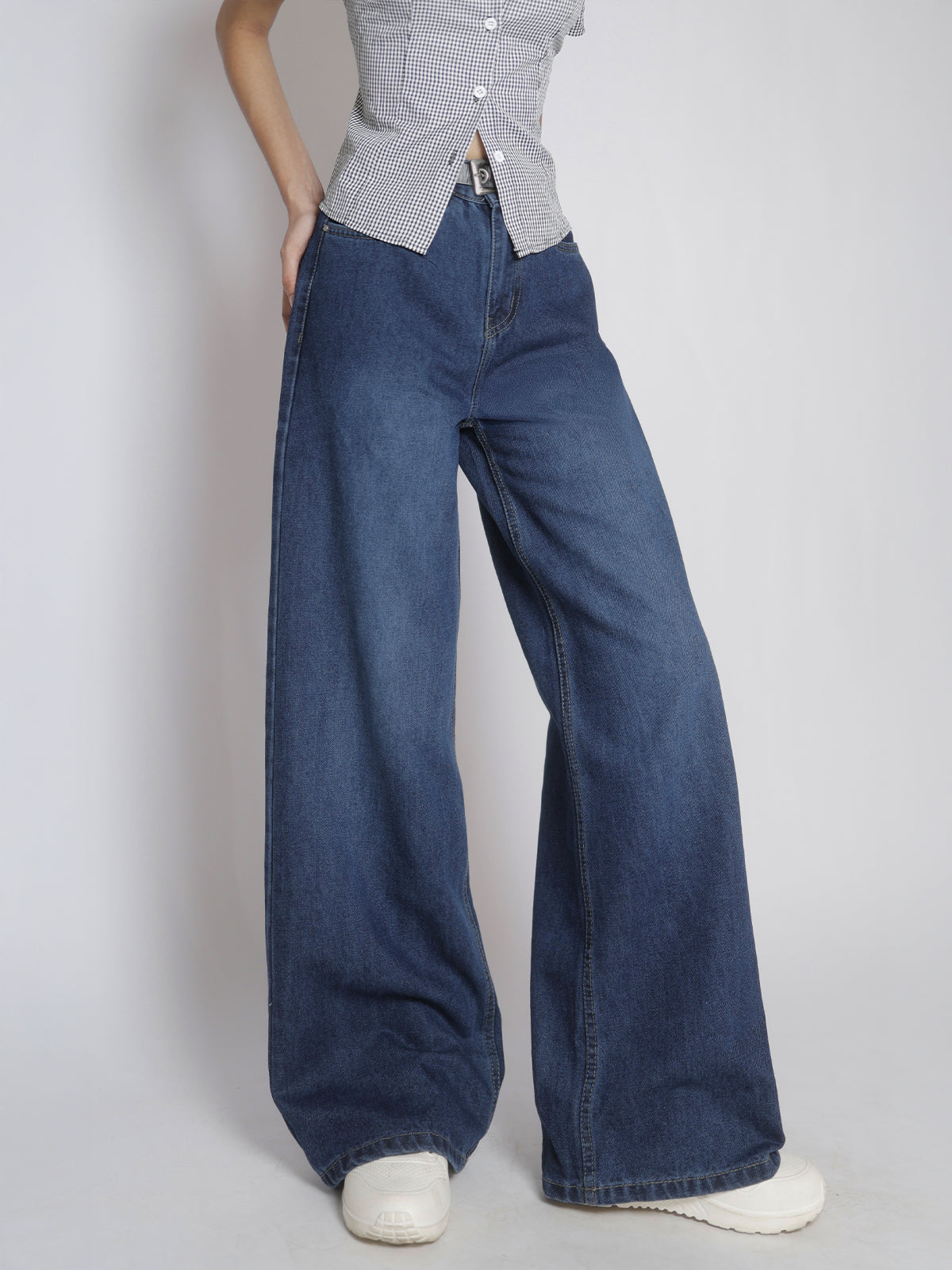 Classic Blue Washed Wide Leg Jeans