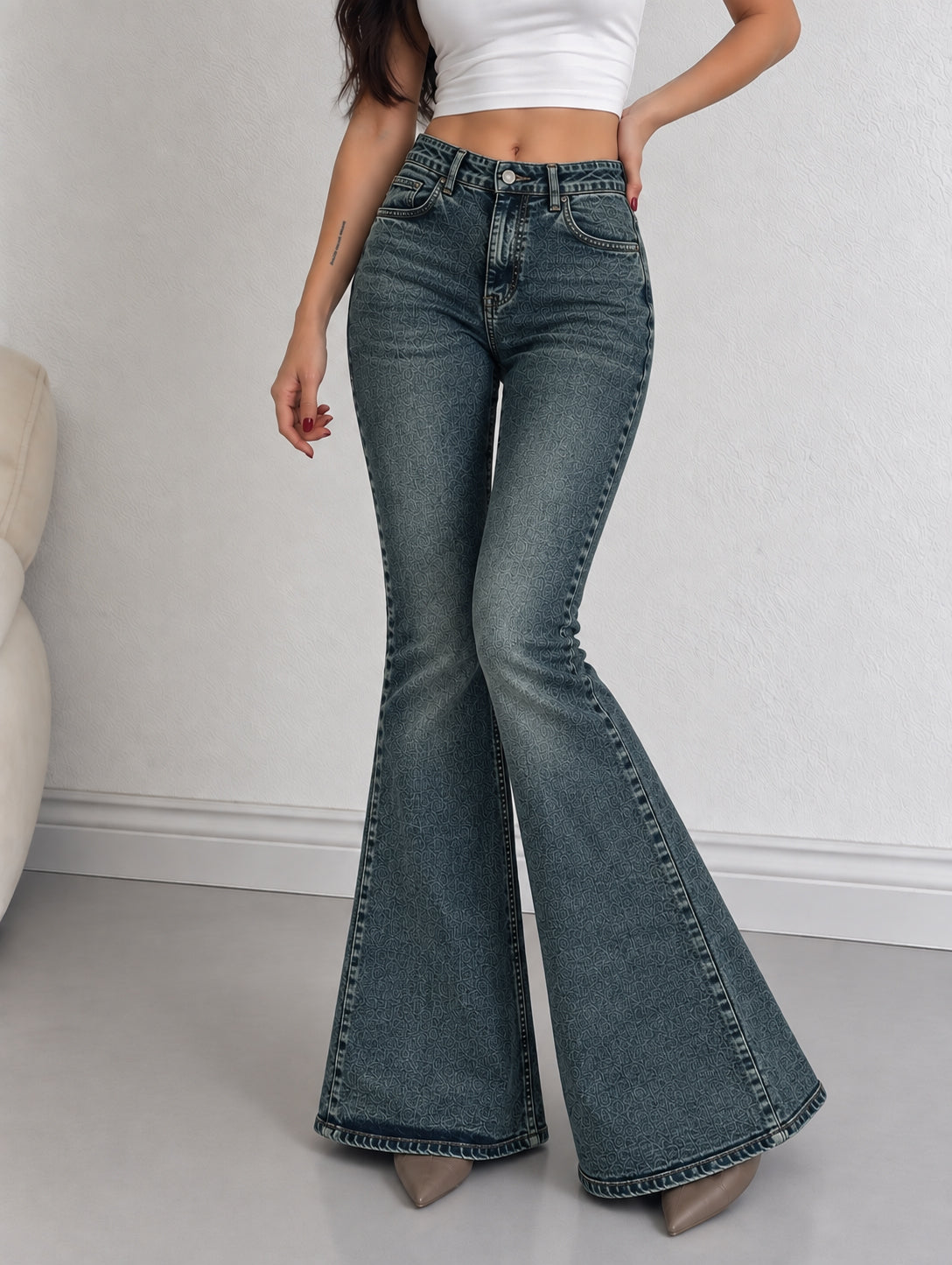 Classic Vintage Blue Washed Bootcut Jeans