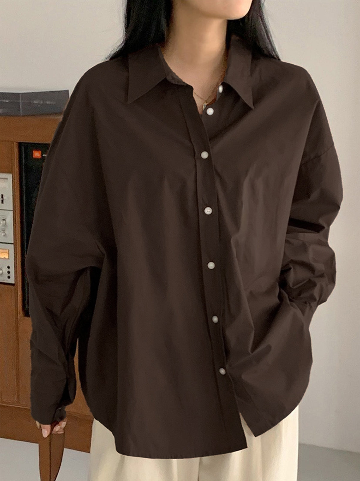 Chocolate Brown Oversized Poplin Shirt