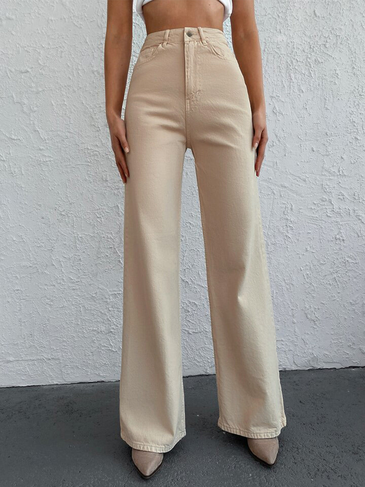 Beige Wide Leg Jeans