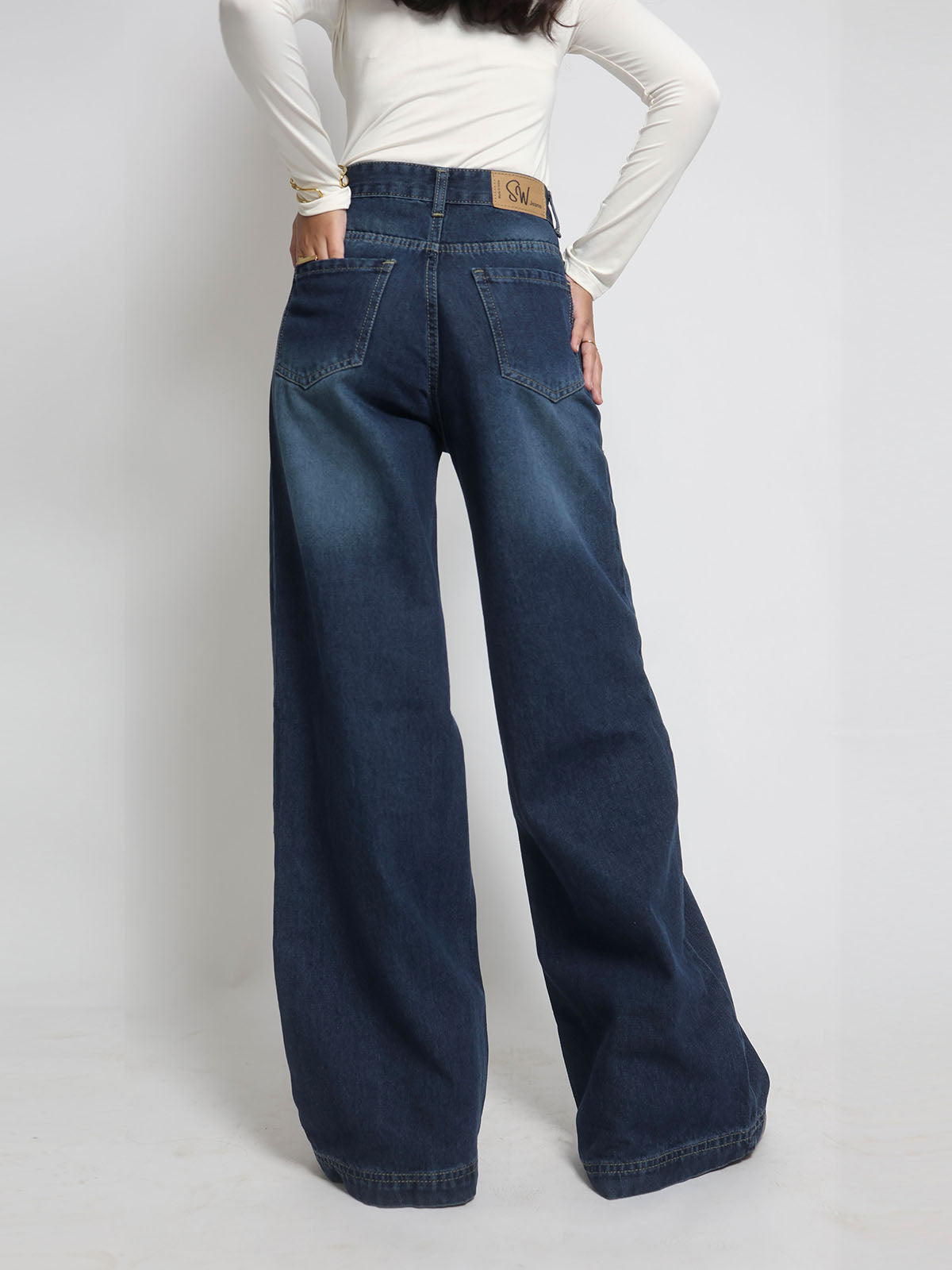 Starry Blue Washed Super Wide Leg Jeans