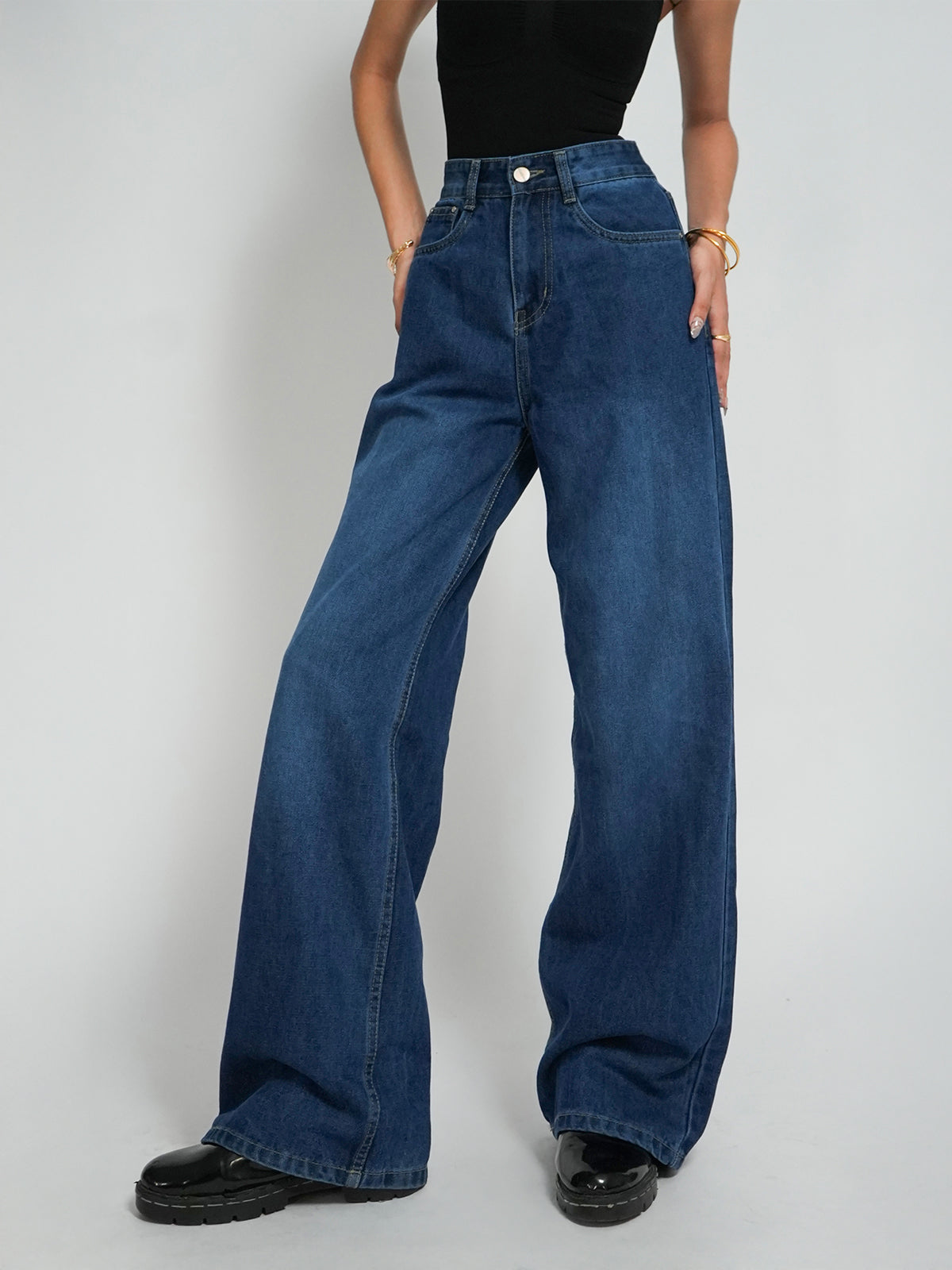 Classic Blue Washed Wide Leg Jeans