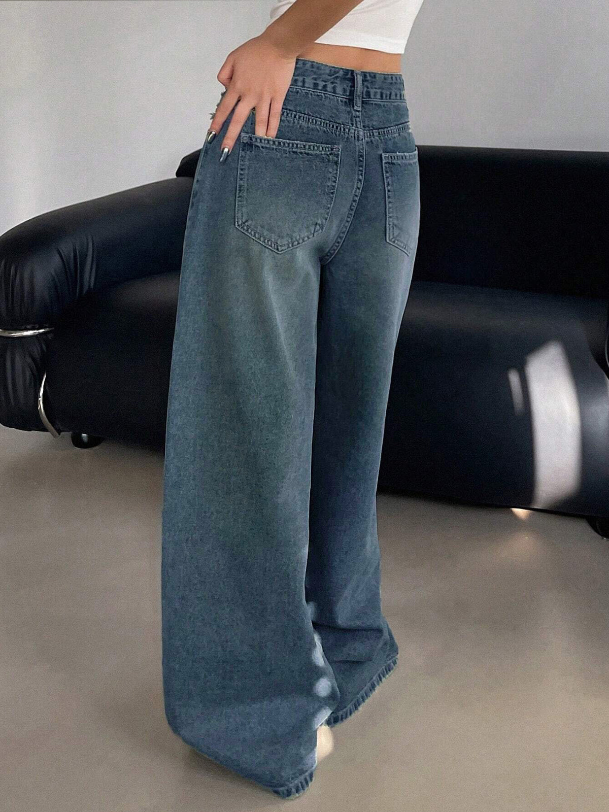 Gothic Blue Tinted Super Wide Leg Jeans