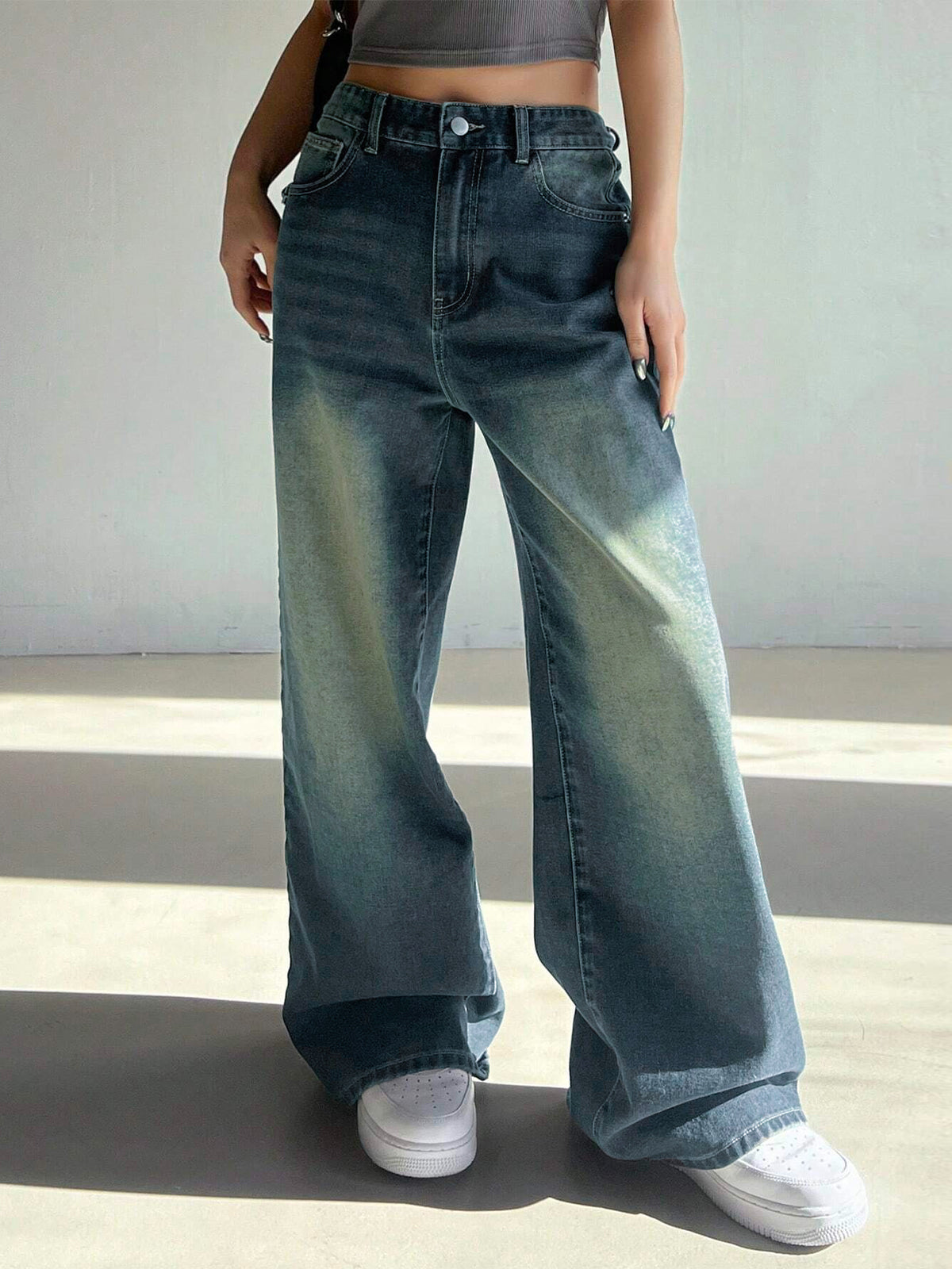 Astral Blue Washed Wide Leg Jeans