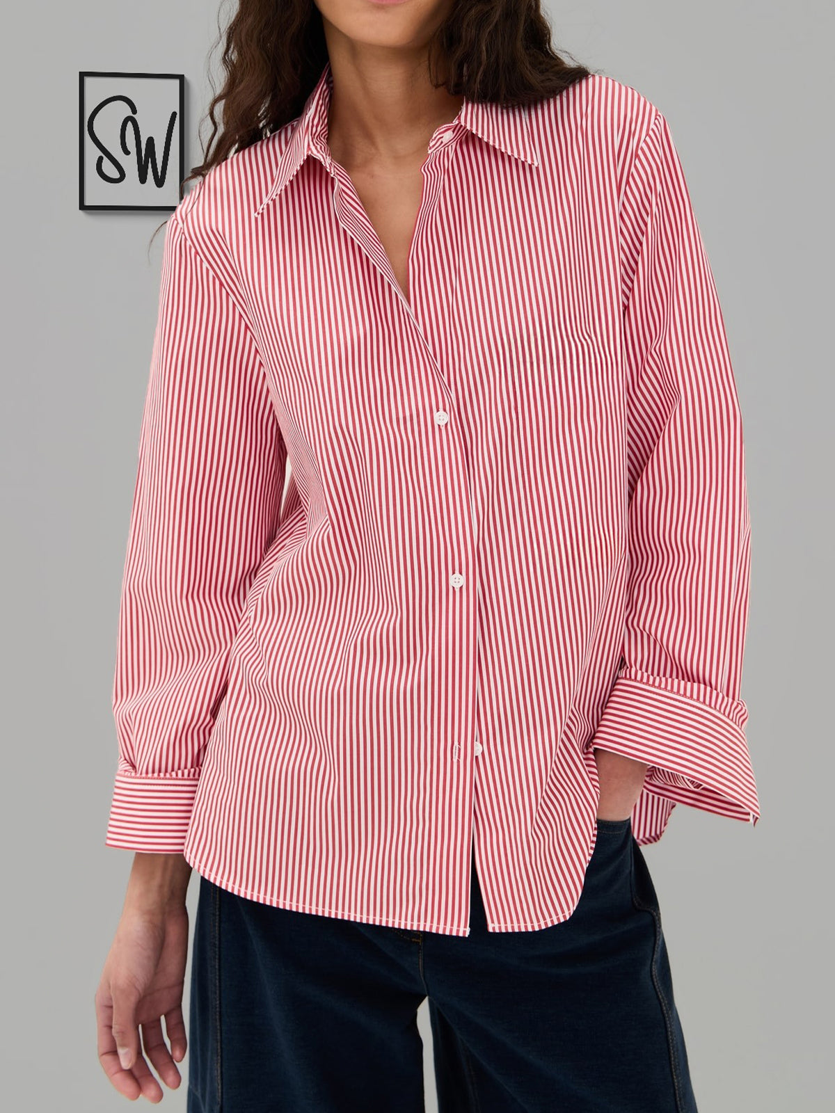 Strawberry Red Striped Drop Shoulder Shirt
