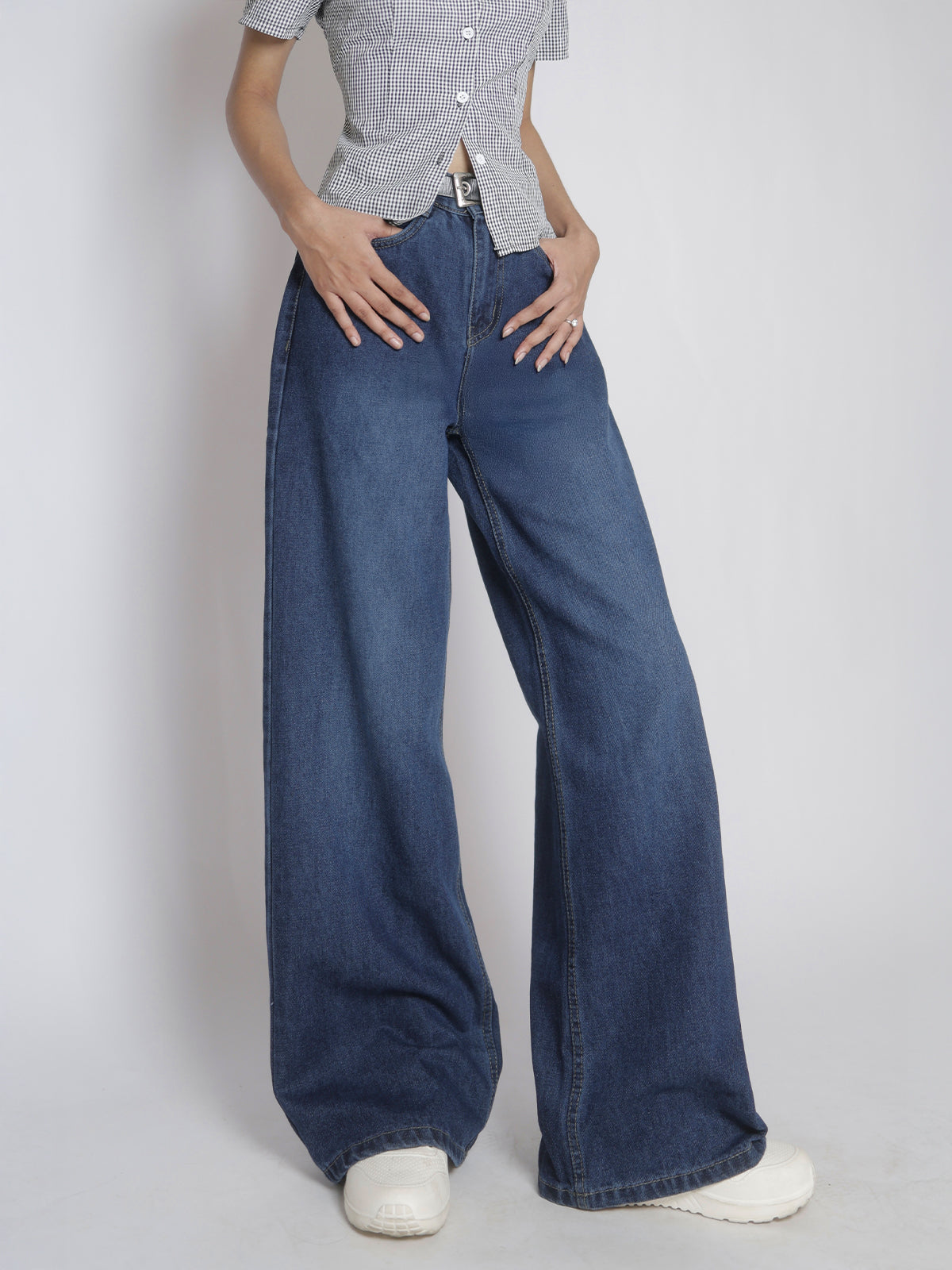 Classic Blue Washed Wide Leg Jeans