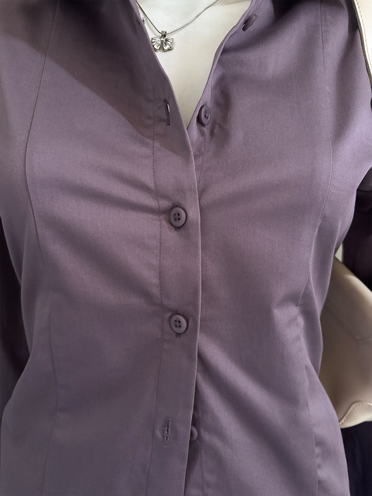 Dusty Mauve Flared Sleeve Y2K Fitted Shirt