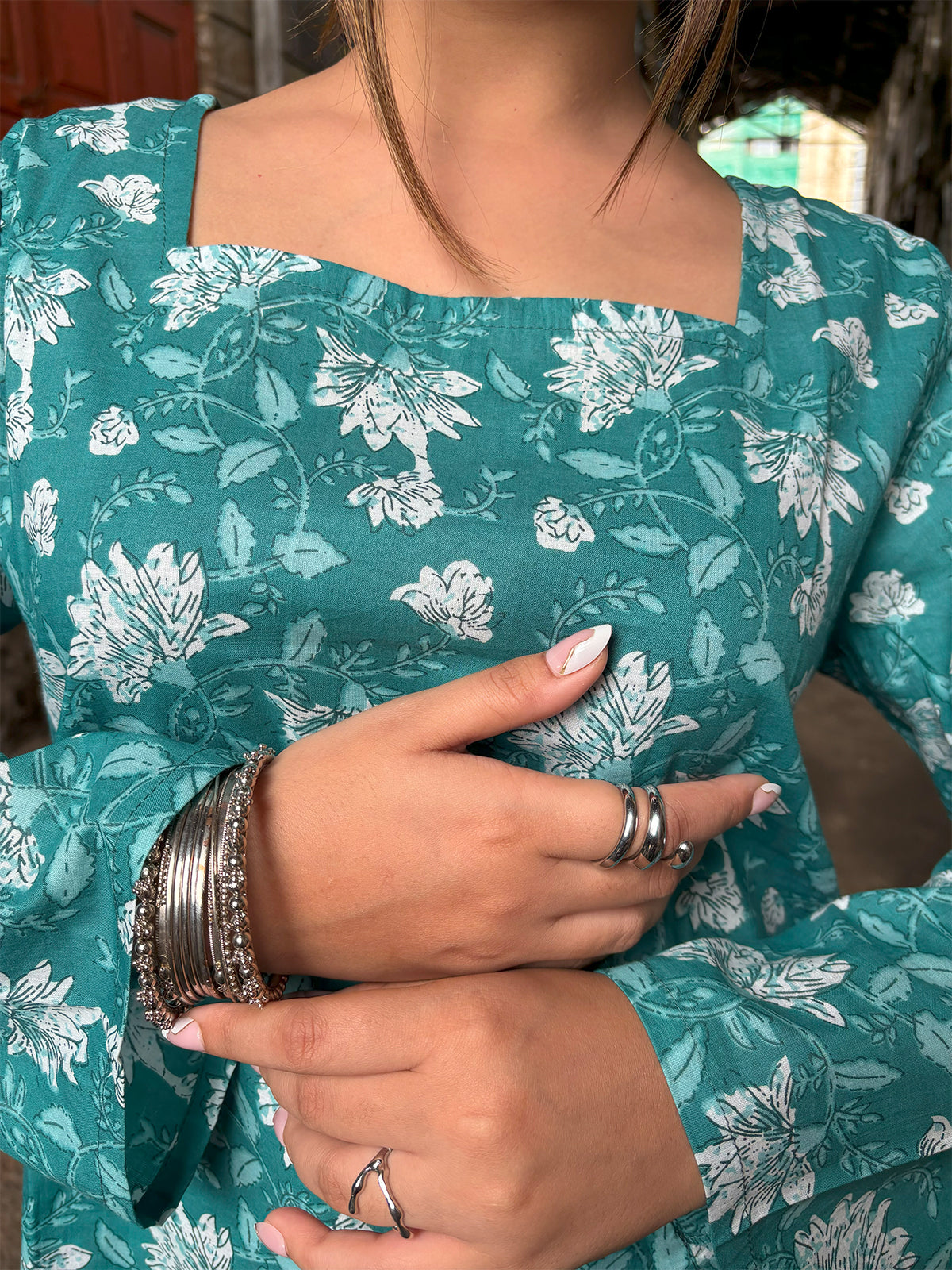 Leela Square Neck Flared Sleeve Short Kurti