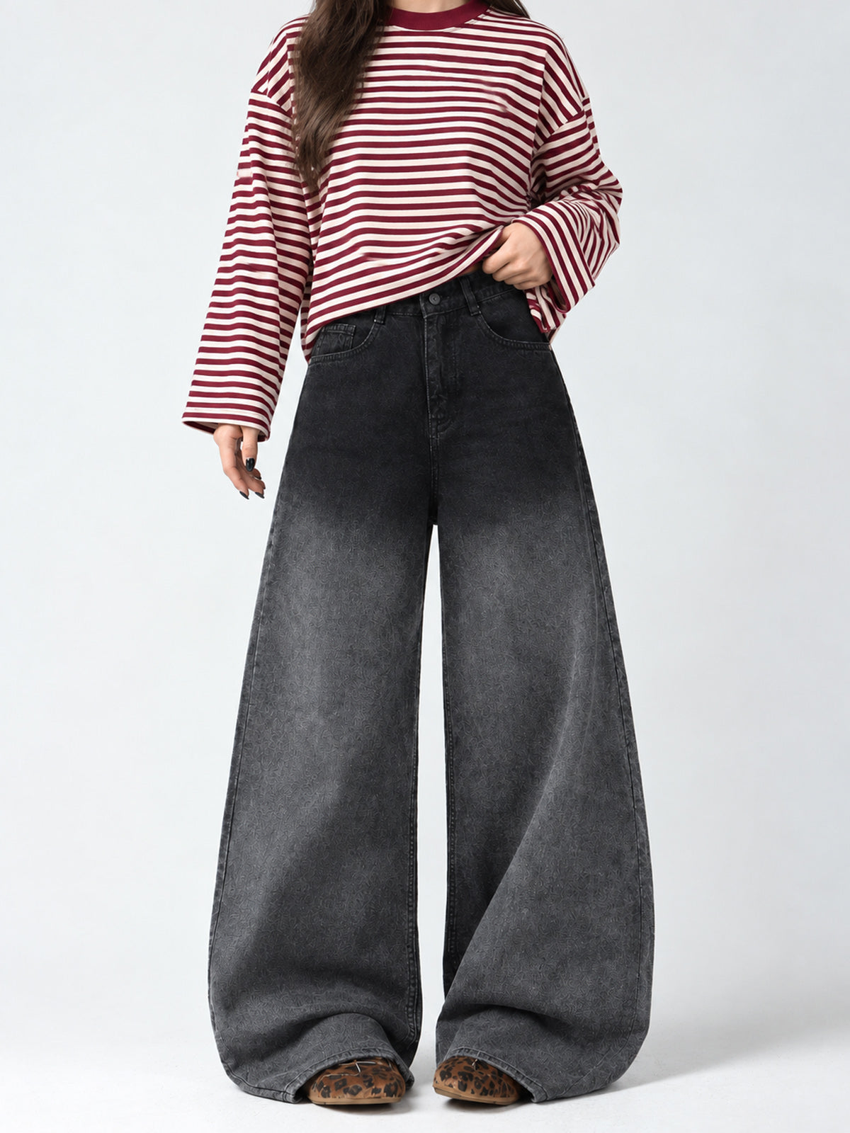 Aurora Black Ombre Washed Super Wide Leg Jeans
