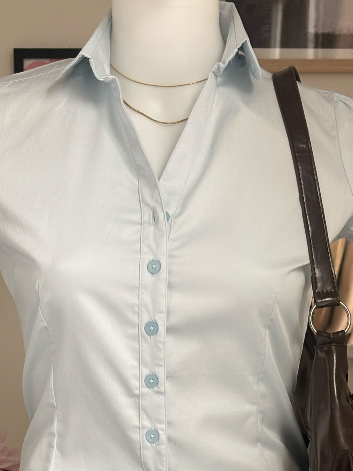 Powder Blue Short Sleeve Y2K Fitted Shirt