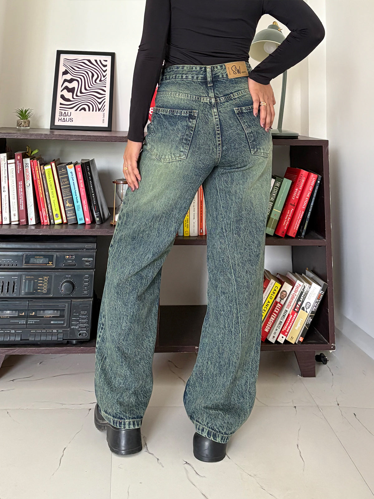 Cyber Green Acid Wash Straight Fit Jeans