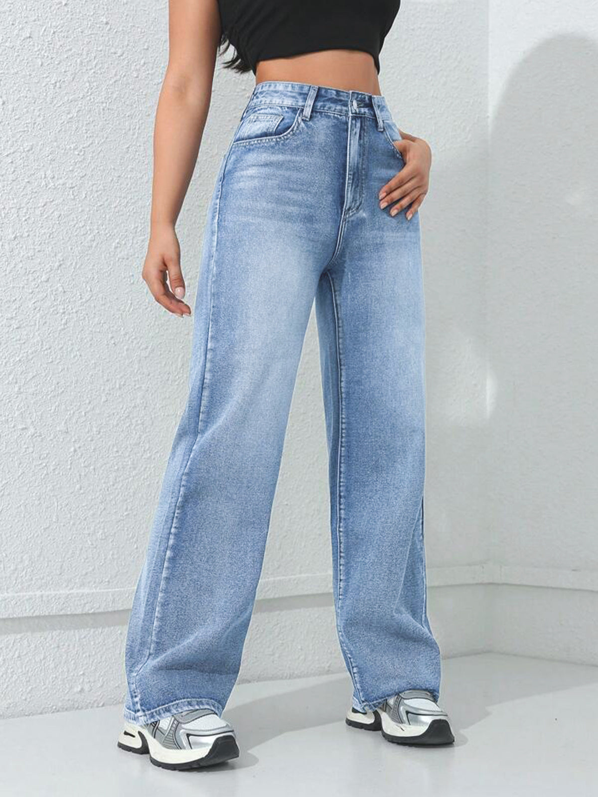 Ocean Blue Washed Straight Fit Jeans