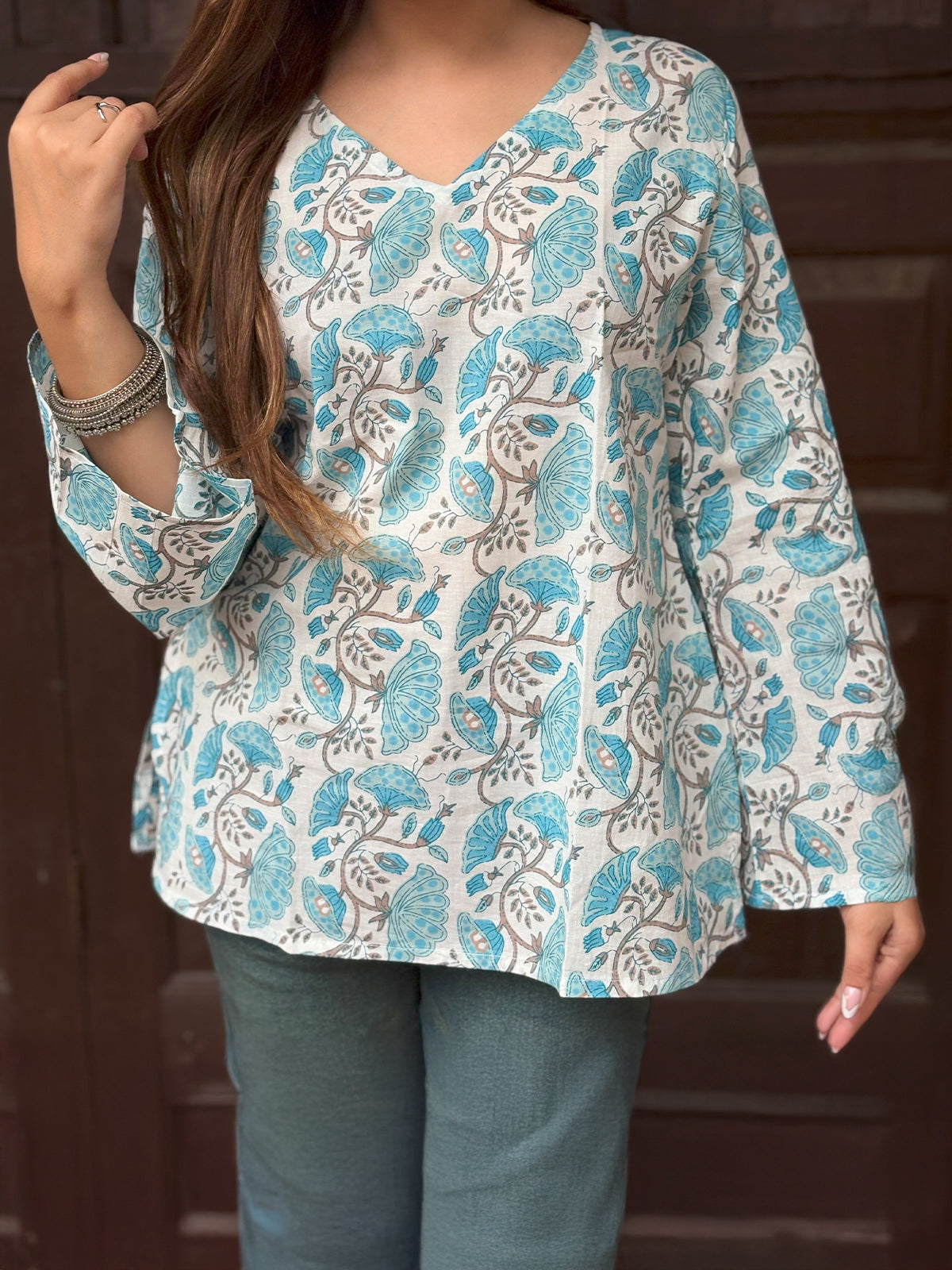 Garima V-Neck Flared Sleeve Short Kurti