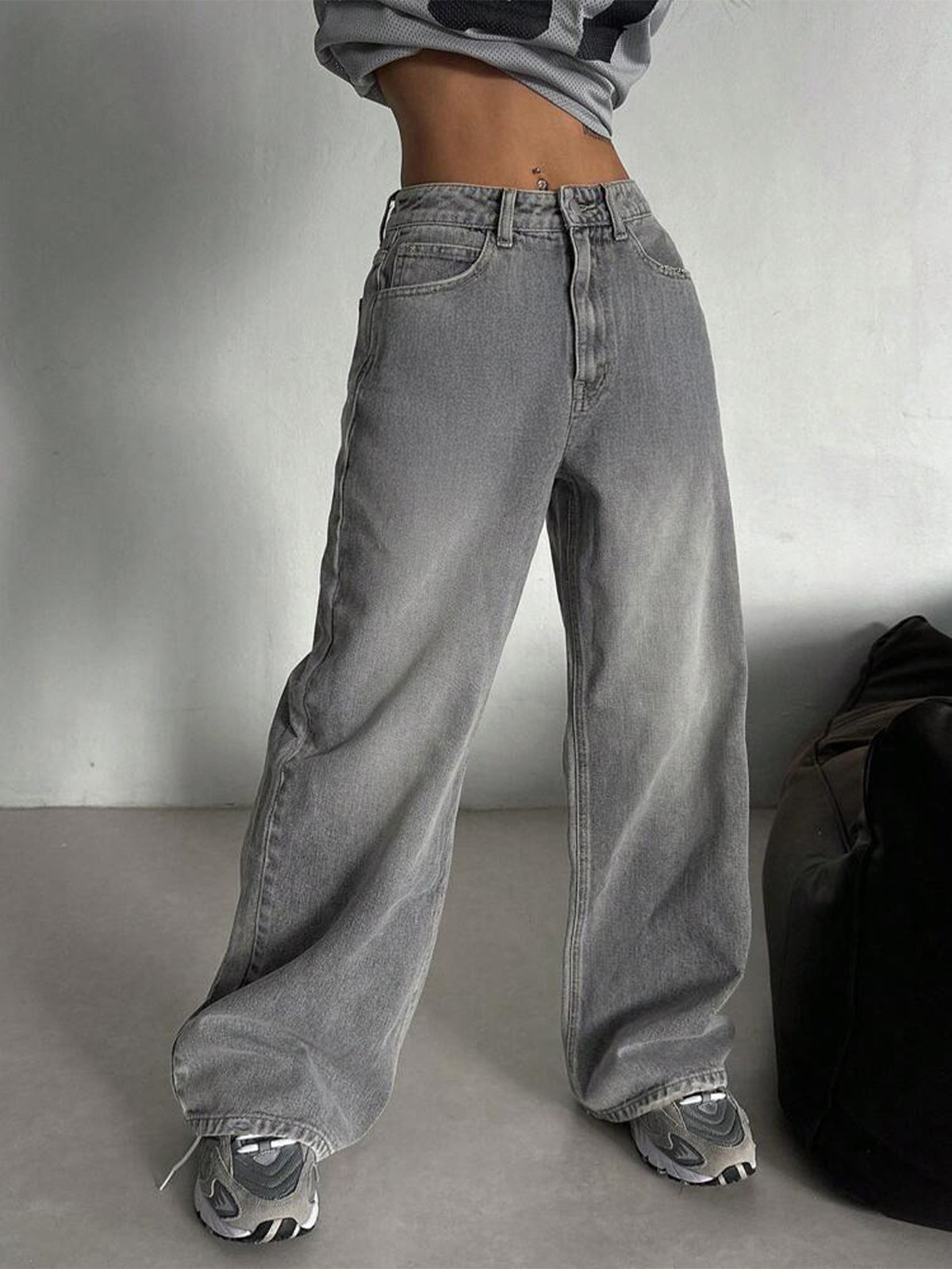 Comet Grey Washed Wide Leg Jeans