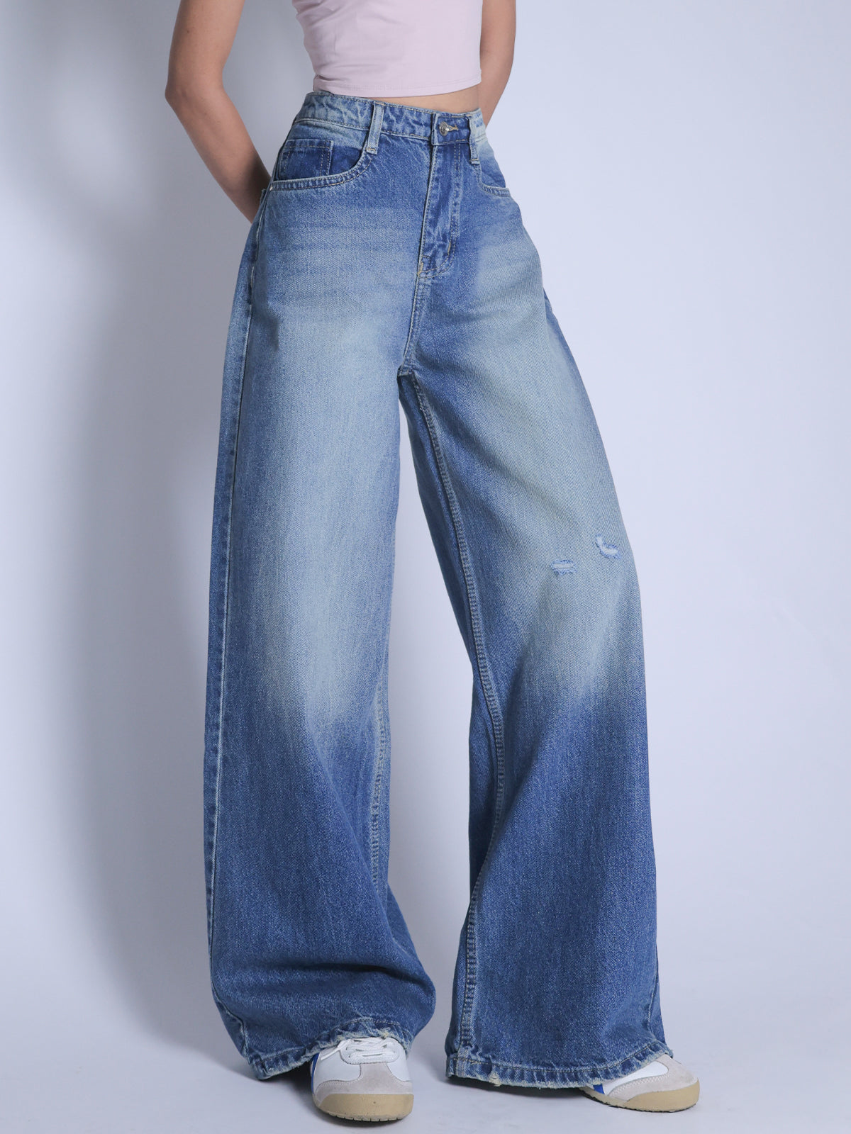 Airy Blue Washed Wide Leg Jeans