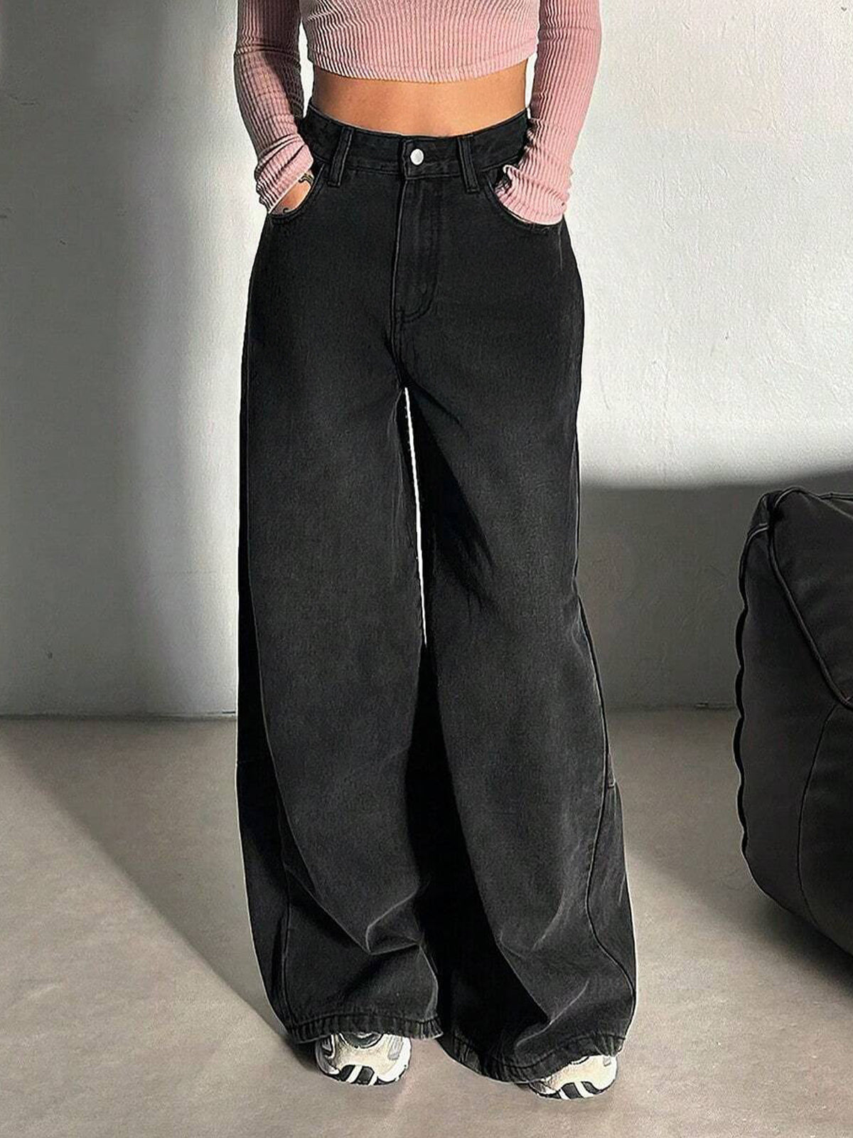 80s Graphite Black Super Wide Leg Jeans