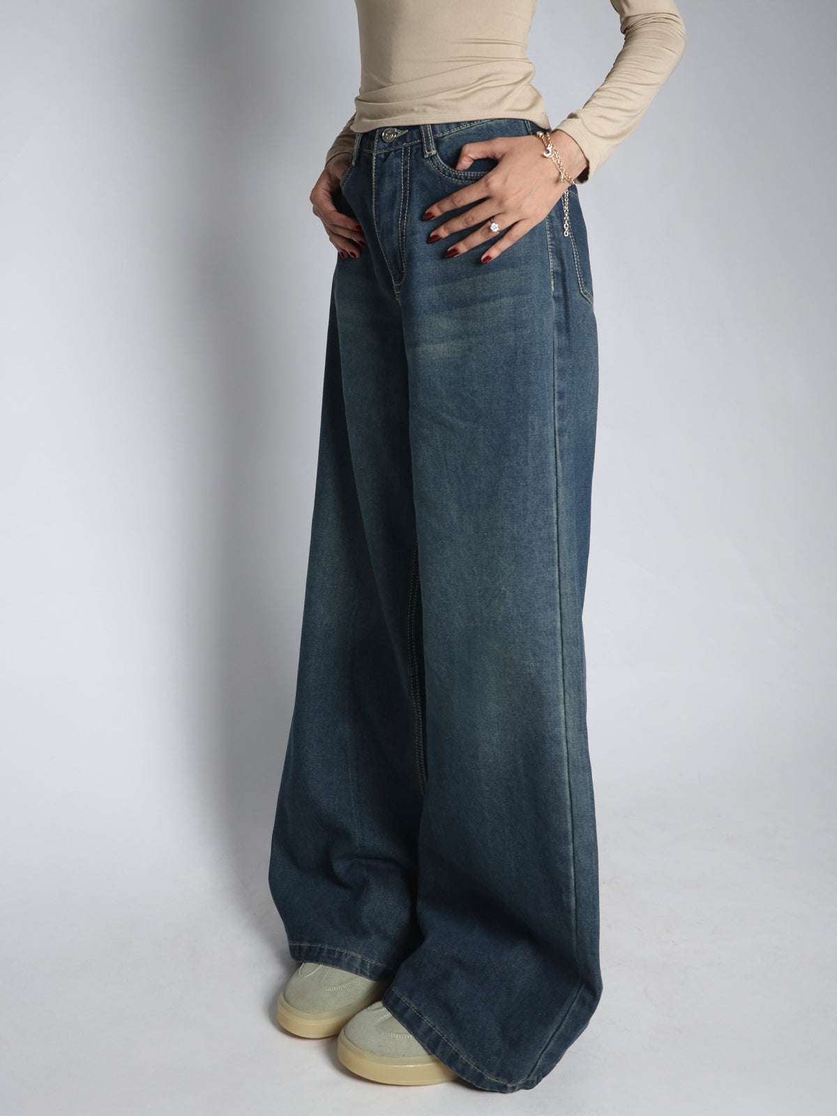 Retro Core Blue Tinted Ultra Wide Leg Jeans