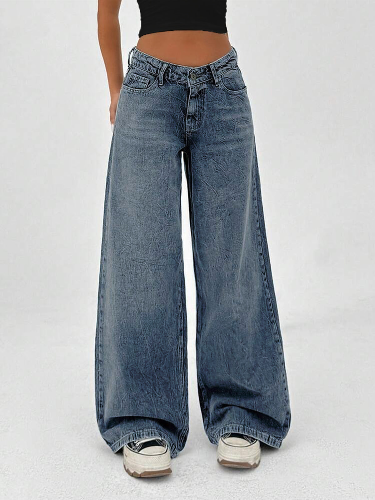 Dusky Blue Tinted Super Wide Leg Jeans