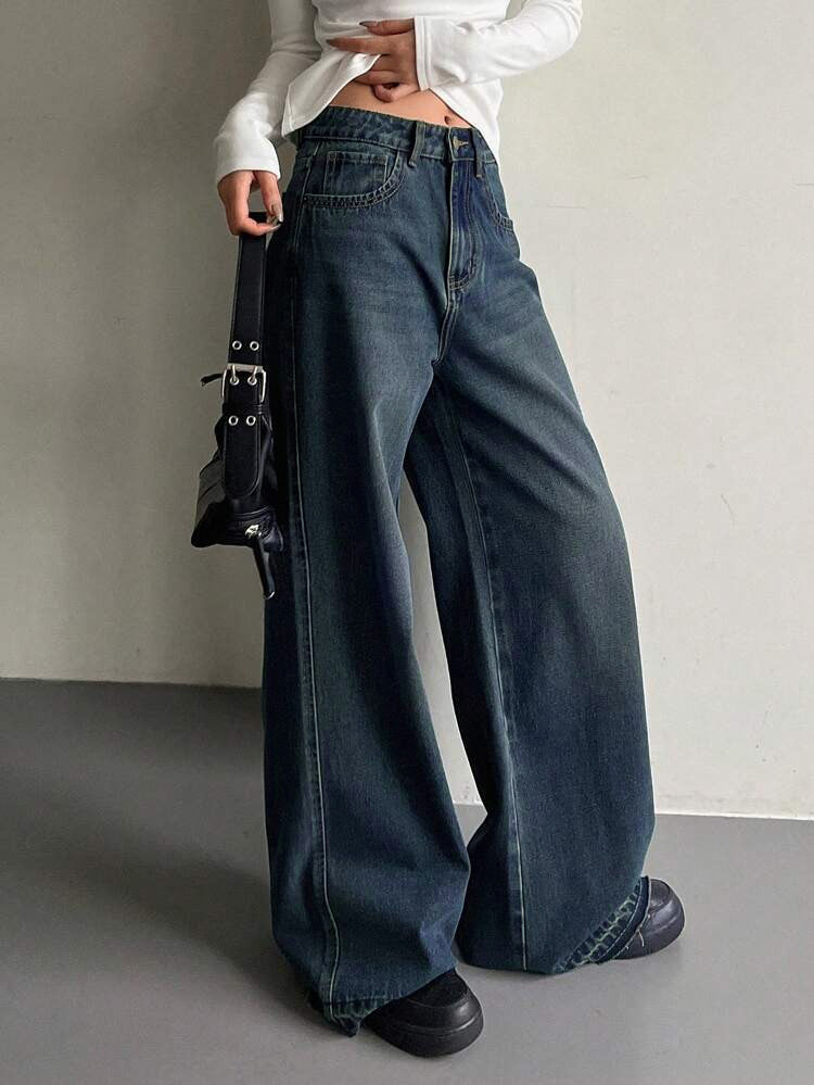 Shadow Blue Washed Y2K Super Wide Leg Jeans